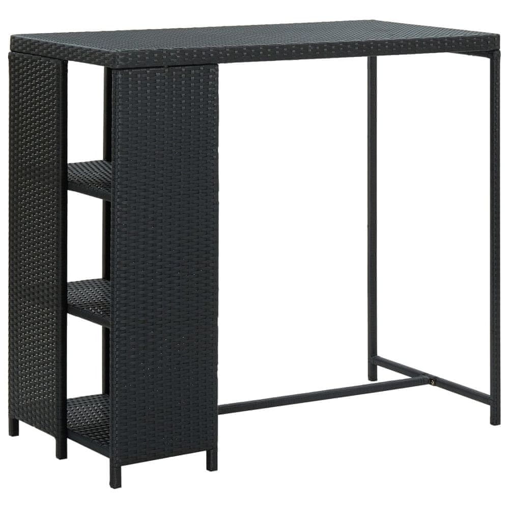 Vidaxl Barový stolík s úložným regálom čierny 120x60x110 cm polyratan